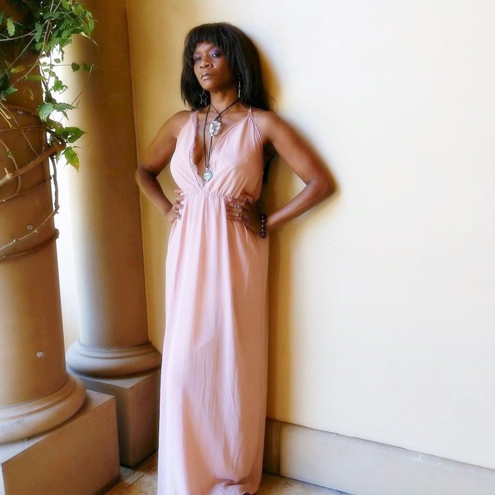 TOBI Mauve Halter Maxi Lined Dress Size S/P NWT